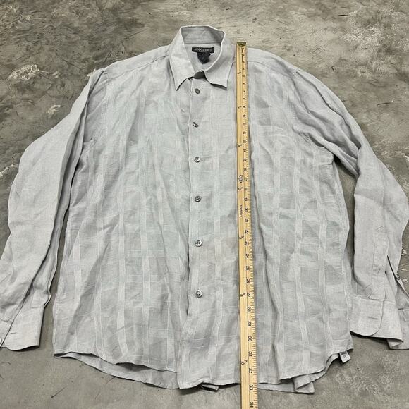 Mondo Di Marco Men Size XL 54 Linen Soft Earthtones Long Sleeve Button Blue Gray - Picture 4 of 7